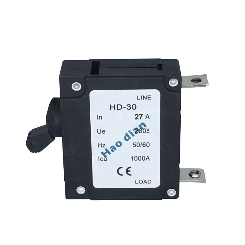 磁力液壓電磁塑殼斷路器HD-30系1P/27A 設(shè)備保護(hù)電磁式斷路器